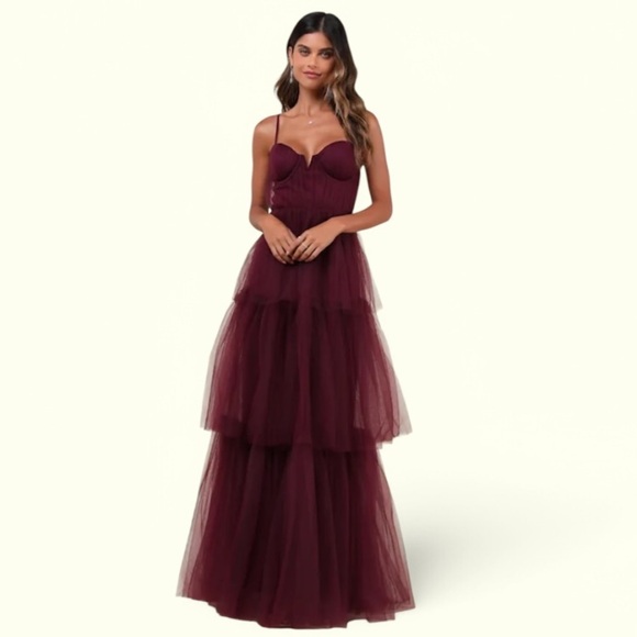 Dresses & Skirts - Lulus Unforgettable Poise Plum Purple Tulle Bustier Tiered Maxi Dress Size M
